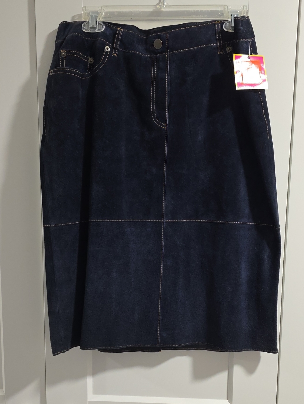 Designer Isaac Miztahi Classic Navy Blue Suede A-Line Skirt.  Size 12.
